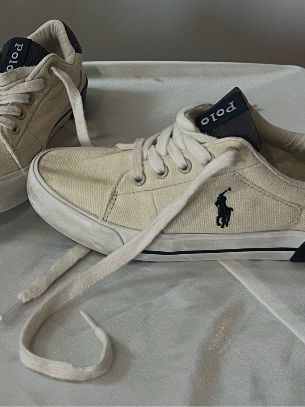 Polo Ralph Lauren Cream Canvas Sneaker with Navy Logo toddler